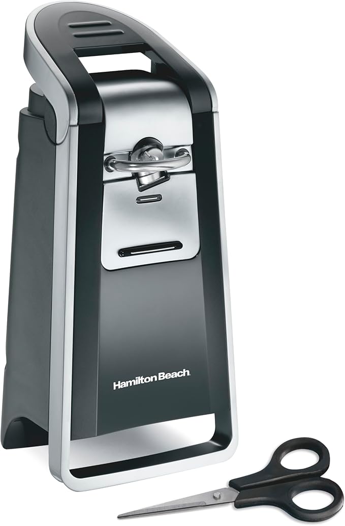 NOTA IMPORTANTE: PRESENTA USO, NO AFECTA SU FUNCIONAMIENTO – Abrelatas Eléctrico Automático Hamilton Beach Smooth Edge – Borde Liso, Extra Alto, Incluye Tijeras de Acero Inoxidable, Negro y Cromo (76607)
