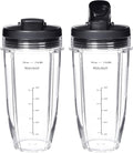 Vaso licuador de repuesto de 24 onzas para Ninja BN401 BN751 BN801 BN800 BL450 BL456 BL480 Foodi SS401 SS101 TWISTi SS151 SS351 Vasos Nutri Ninja Auto IQ Parts Tapas mejoradas (paquete de 2)