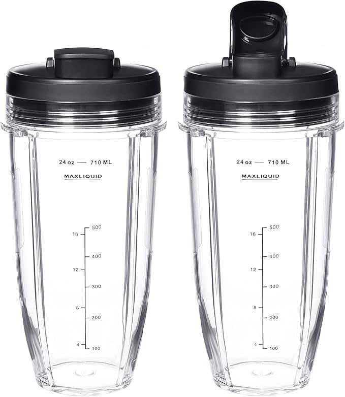 Vaso licuador de repuesto de 24 onzas para Ninja BN401 BN751 BN801 BN800 BL450 BL456 BL480 Foodi SS401 SS101 TWISTi SS151 SS351 Vasos Nutri Ninja Auto IQ Parts Tapas mejoradas (paquete de 2)