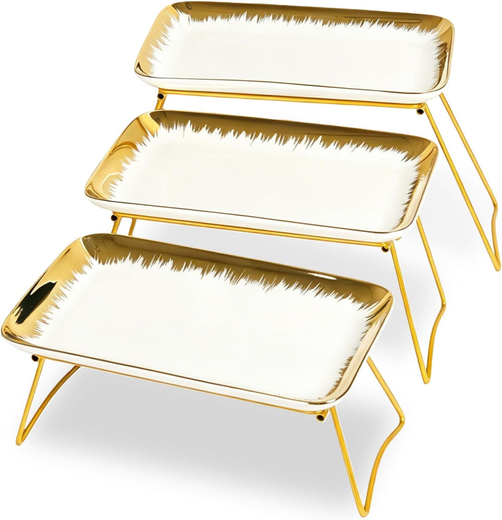 Juego de bandejas HAPPY KIT de 3 niveles con soporte dorado