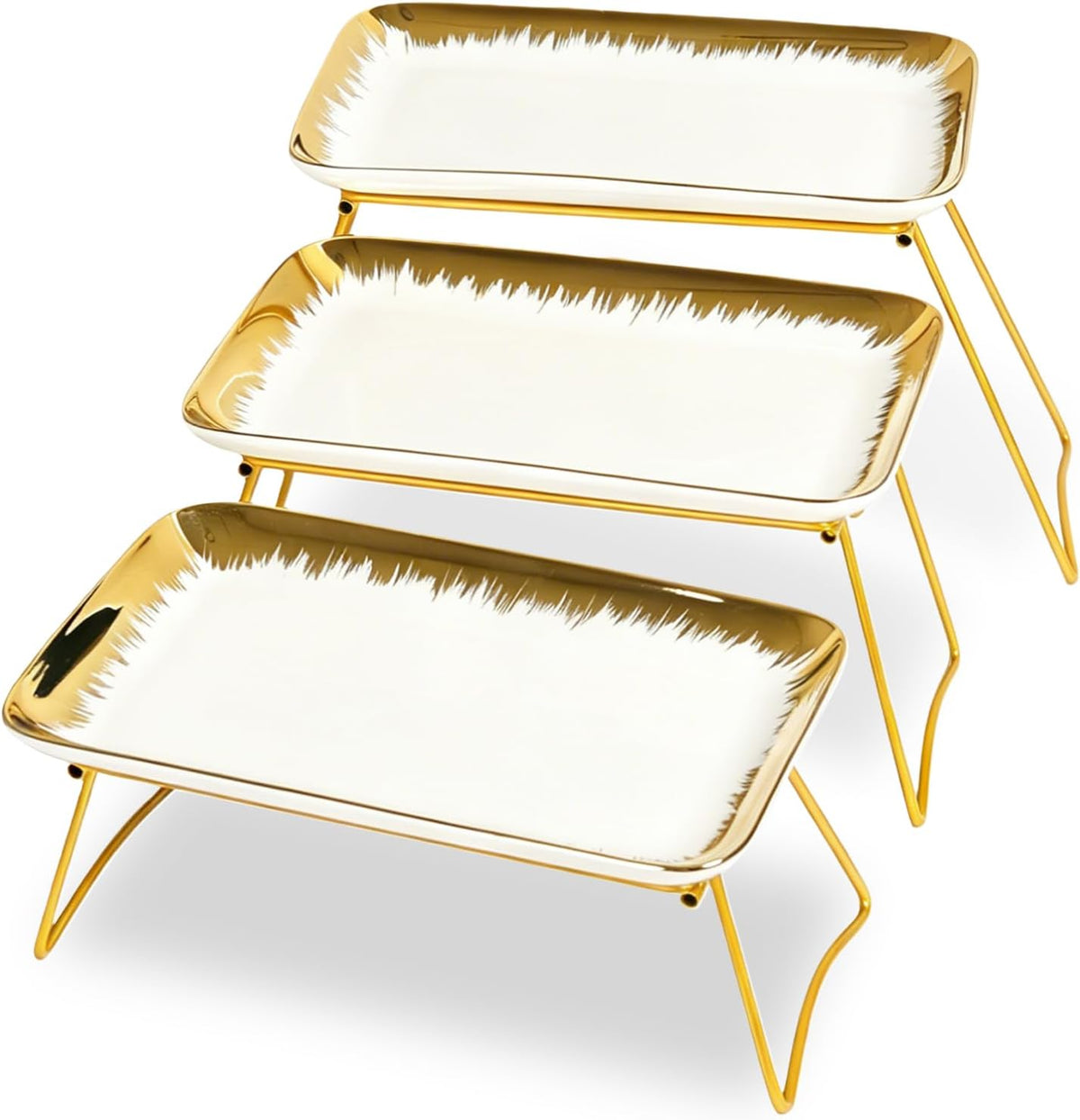Juego de bandejas HAPPY KIT de 3 niveles con soporte dorado