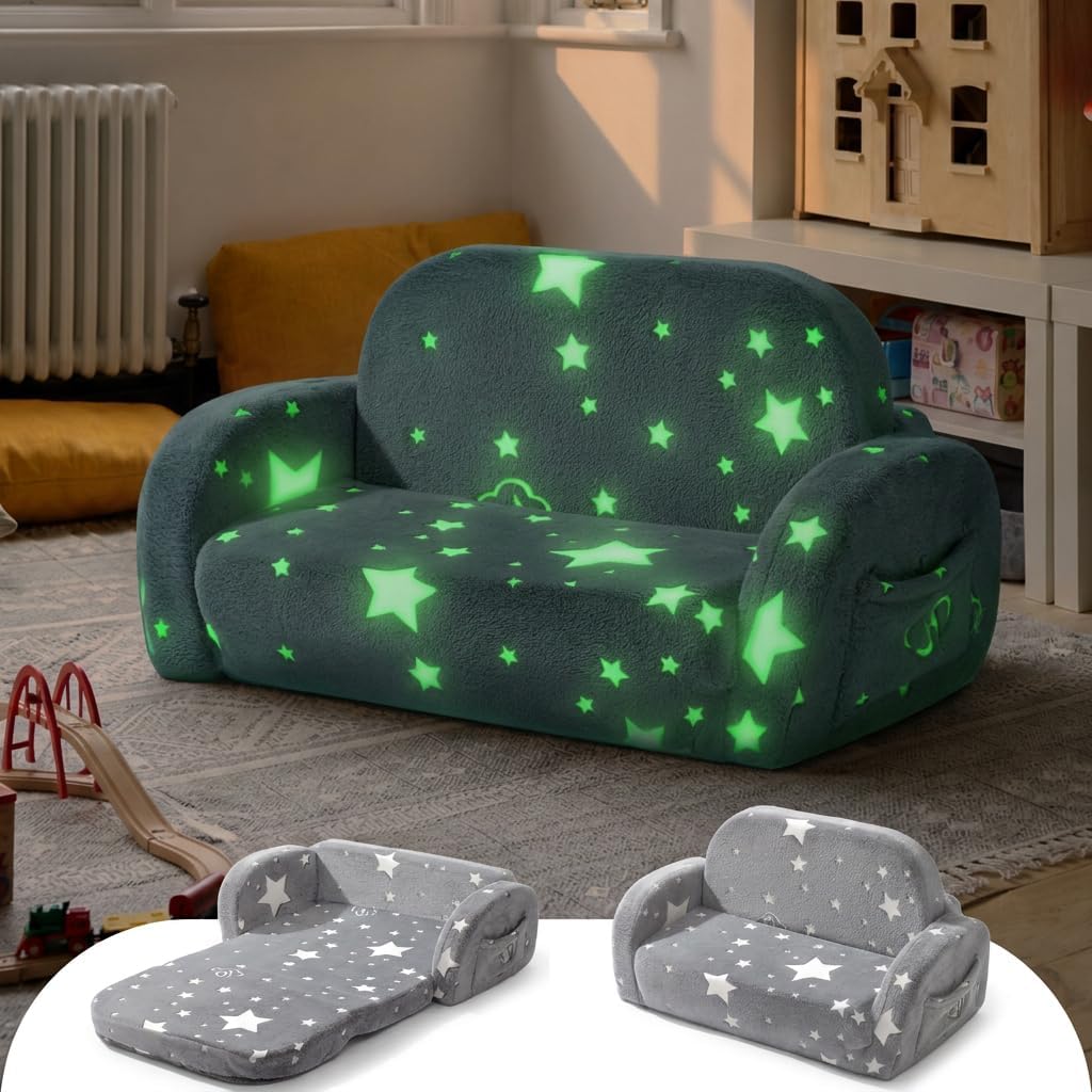 Sofá infantil 2 en 1 Little Dove, sofás infantiles plegables, silla infantil que brilla en la oscuridad, sofá infantil extra ancho, sillas infantiles cómodas, sofás convertibles en tumbonas, regalos para niñas y niños, estrella