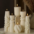 Threlaco Set de 6 Velas Pilar Decorativas Estriadas | Cera de Soya Aromáticas Estética Moderna | Blanco 6-17.5 cm