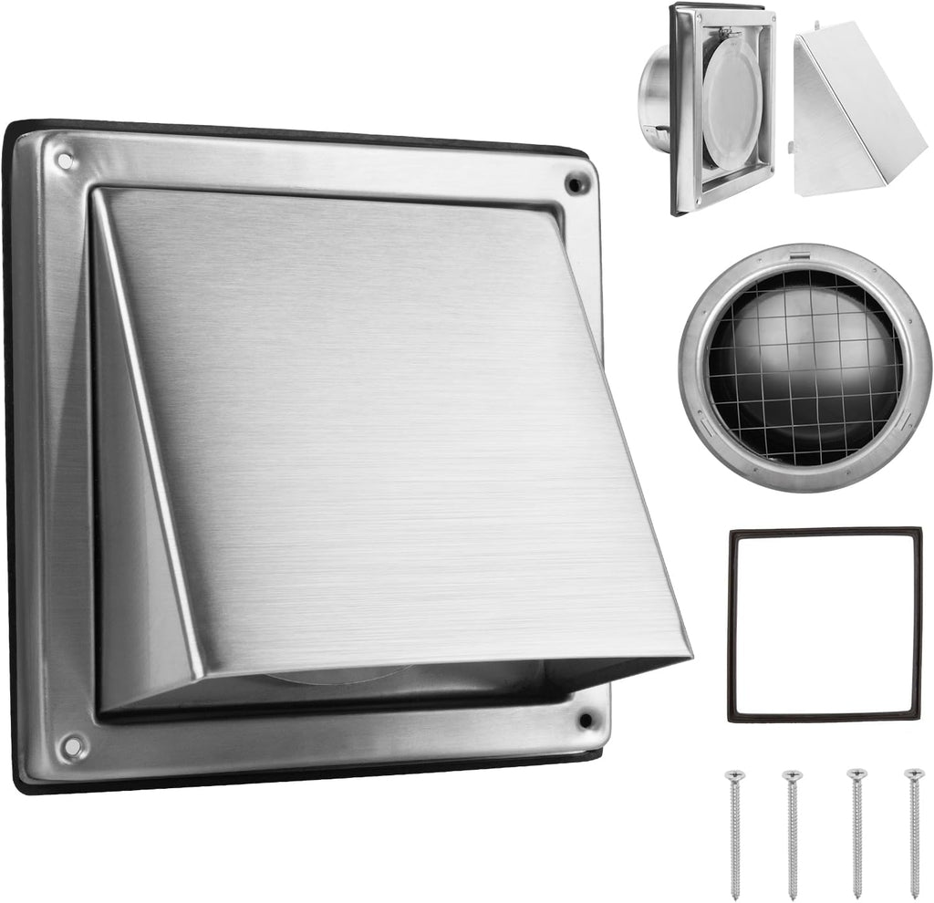 FRESH SPEED 4 Inch Dryer Vent Cover Outside Stainless Steel Wall Vent with Removable Cover and Bird Screen Mesh