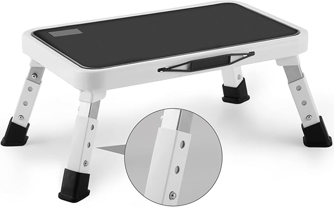 Jocauto Taburete Plegable con Escalón, Taburete con Escalón de Altura Ajustable con Plataforma Antideslizante, Escalera con Escalón para Adultos o Niños en la Cocina, Hogar, Capacidad de 330 Libras
