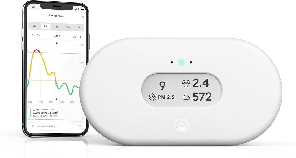 Airthings 2960 View Plus - Monitor de radón y calidad del aire alimentado por batería (PM, CO2, VOC, humedad, temperatura, presión)