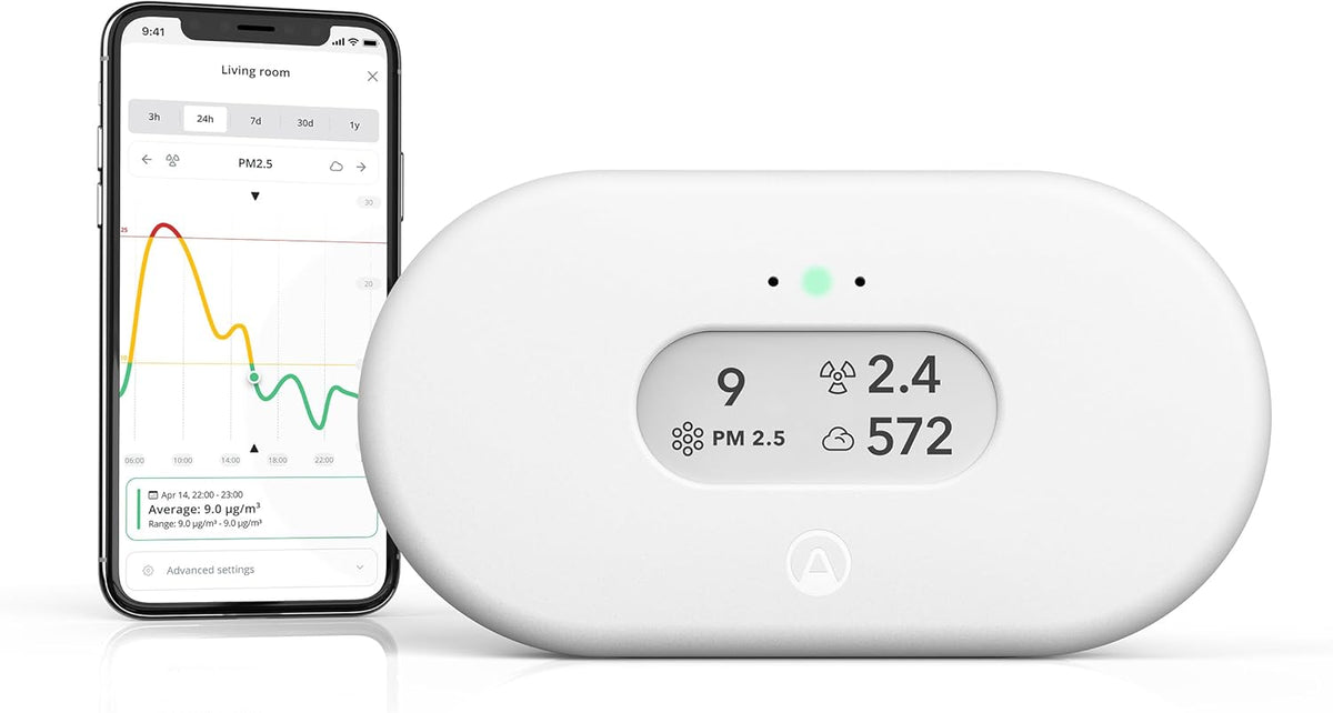 Airthings 2960 View Plus - Monitor de radón y calidad del aire alimentado por batería (PM, CO2, VOC, humedad, temperatura, presión)
