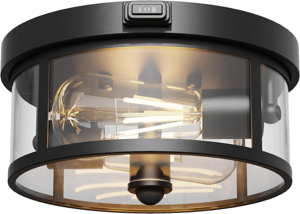 Luz de Techo Exterior con Sensor de Movimiento 9.3 pulgadas | Luz de Porche E26 | Montaje Empotrado | Detección 360° | 3 Modos | Estilo Granja para Entrada