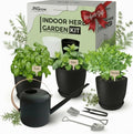 Kit de jardinería de interior JNGROW: macetas con drenaje, regadera y herramientas. Ideal para colocar en el alféizar de la ventana. Regalo moderno para el hogar y la cocina. Color negro.