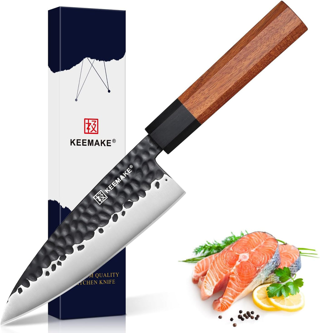 Cuchillo pelador KEEMAKE japonés de 11,4 cm (4,5 pulgadas), cuchillo de cocina pequeño, cuchillo de fruta afilado de acero inoxidable 440C japonés con mango de madera octogonal, cuchillos multiusos.