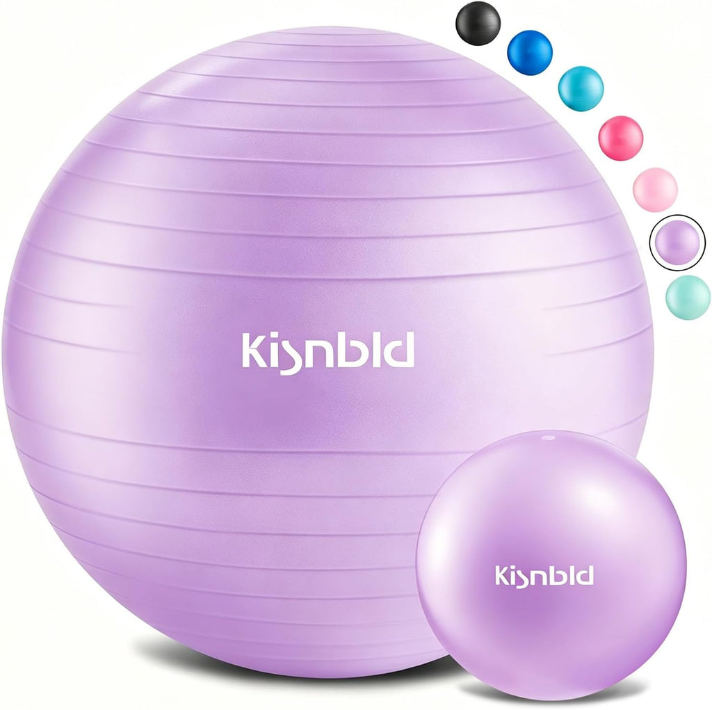 kisnbld Pelota de Ejercicio Extra Gruesa | Balon de Yoga Antiestallido para Embarazo y Estabilidad | 4 Tamanos con Bomba de Pie, Uso Rudo
