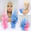 Peluca Sintética con Encaje Frontal SERENEWIG 60 cm (24") | Rubio Platino Degradado Rosa Bebé y Azul Zafiro | Cosplay Drag Queen Fiestas | 1 Unidad