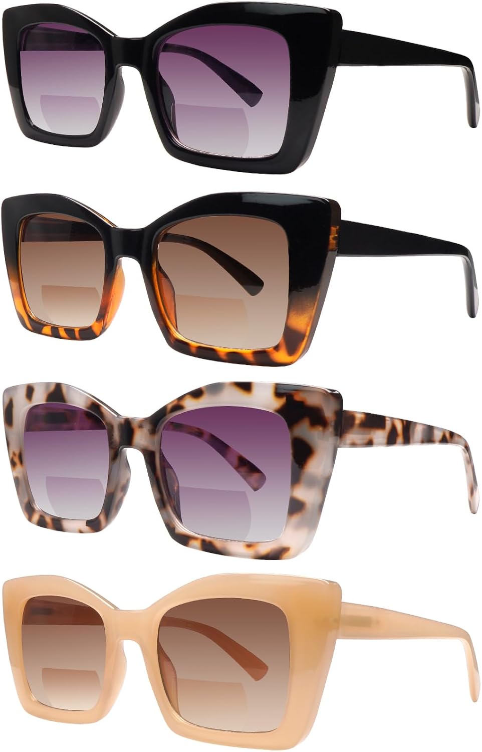 Lentes de Sol Bifocales para Mujer con Bisagra de Resorte, Marco Grande, Pack de 3