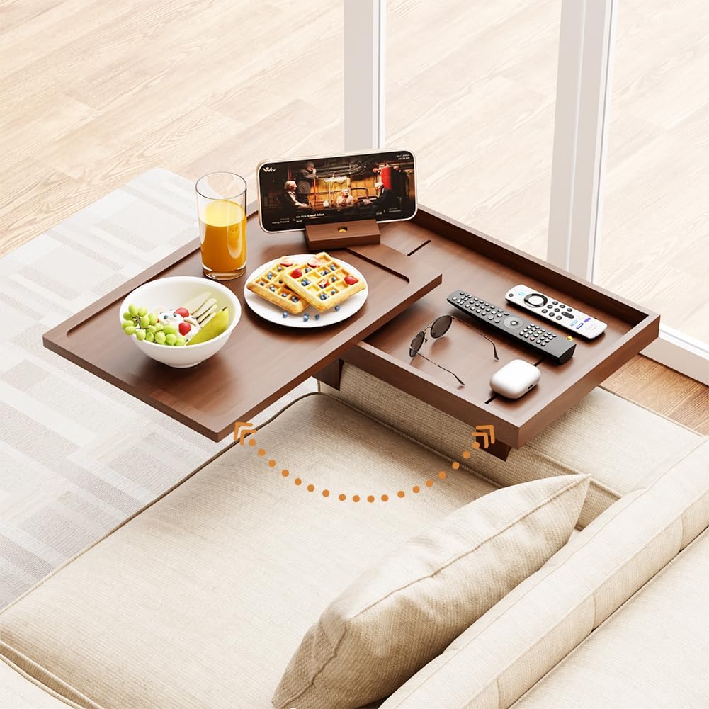 TV Tray Snack Table Sofa Table with 360Â° Rotation Drawer Storage Adjustable Legs 4.33 to 8.66in for Couch Laptop Desk Bamboo Stable Non-Slip TV Dinner Tray Table Gift for Living Room Home Office