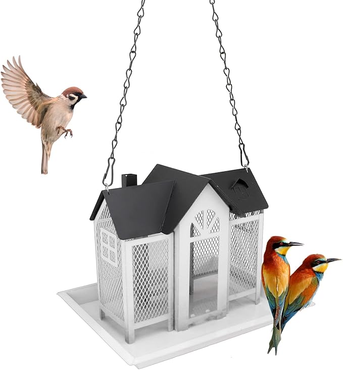 Comedero para pájaros para colgar en el exterior, de malla metálica, comedero grande para pájaros silvestres, comedero cardenal grande para pájaros para chickadee de gran capacidad