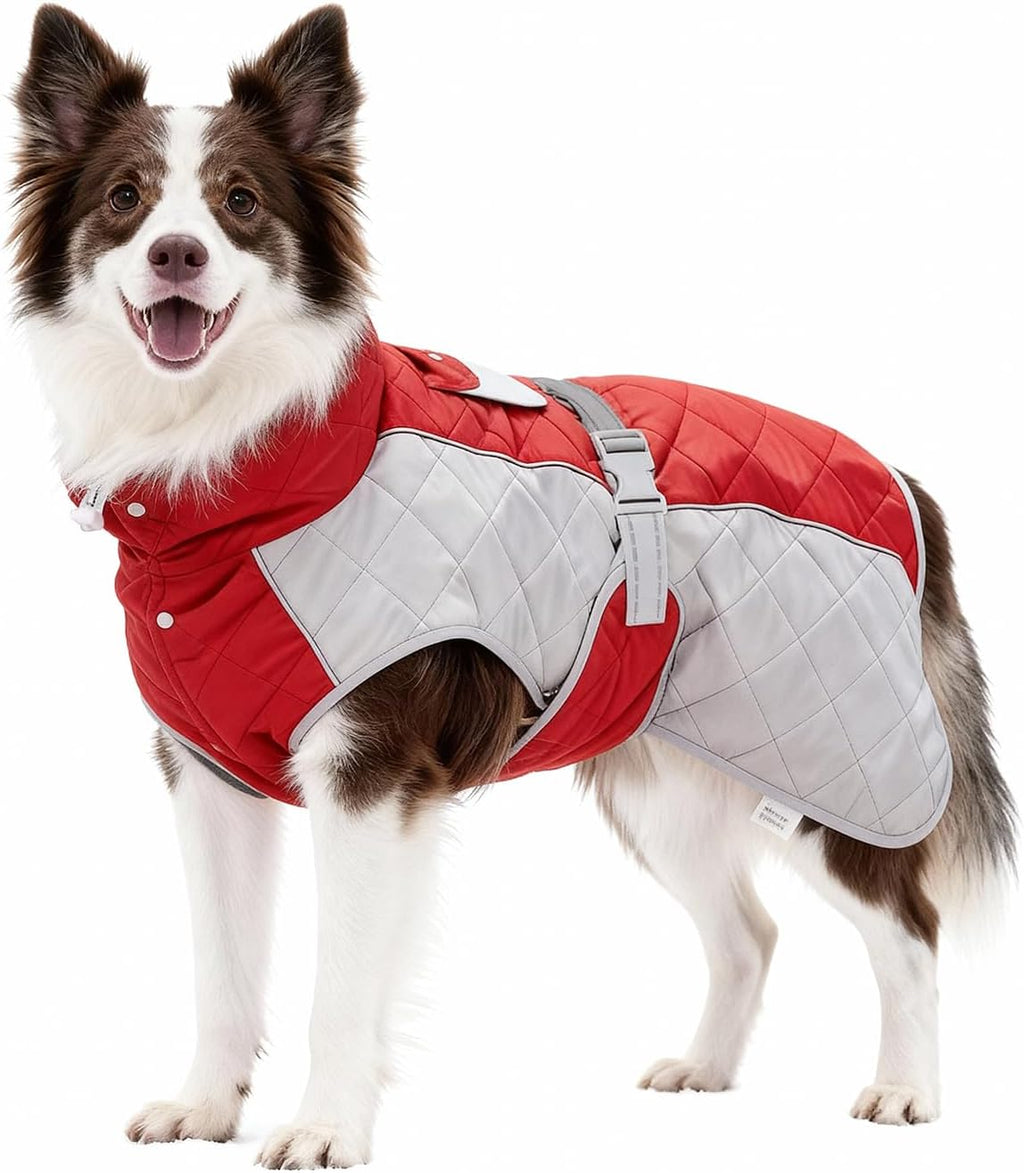 BECROWM Dog Coat Dogs Jacket Waterproof Reflective Adjustable Dog-Winter Coats for Small/Medium/Large Dogs Dachshund Coat-(Red, Large)