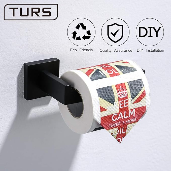 TURS Juego de 4 accesorios de baño de color negro mate de 16 pulgadas, montaje en pared, acero inoxidable de alta calidad.
