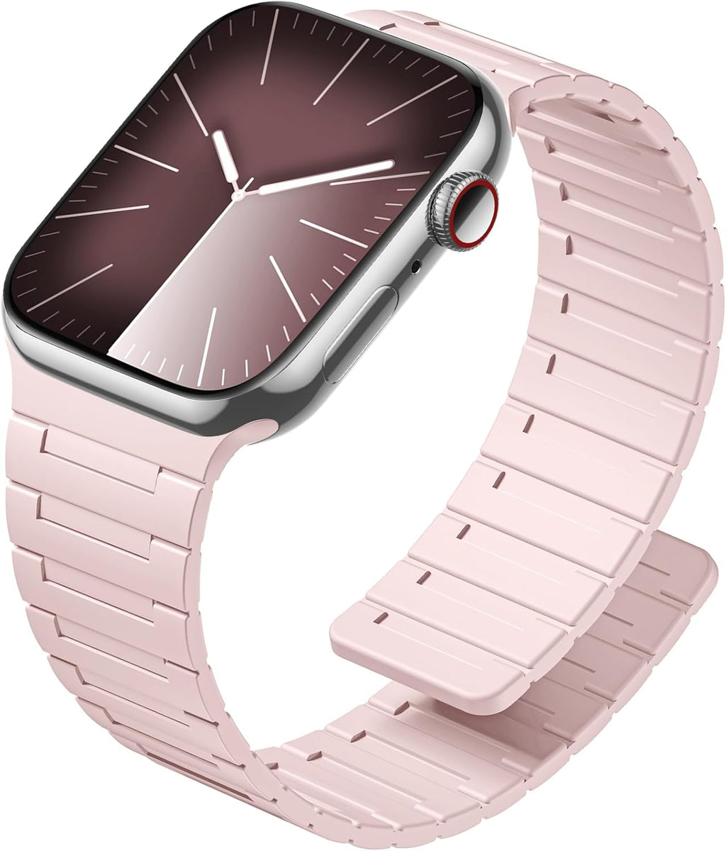 Correa magnética SNBLK compatible con Apple Watch para hombre de 44 mm, 45 mm, 46 mm, 49 mm y 42 mm para mujer, correa de silicona deportiva con imán fuerte para iWatch Series 11 ULTRA 2 SE 10 9 8 7 6 5 4, rosa