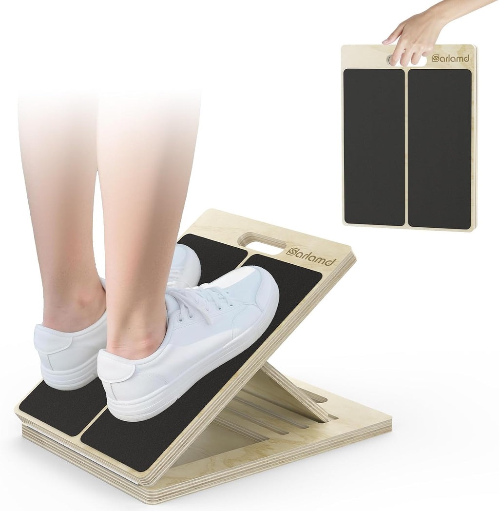 Tabla Inclinada de Madera Portátil | Estiramiento Pantorrillas y Sentadillas | Ajustable | Fisioterapia Pilates | Rodillas Tobillos Talones Pies Piernas | 1 Unidad