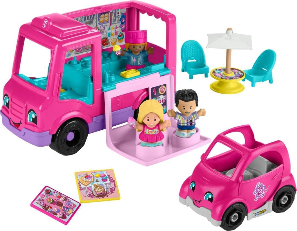 Camión de Cupcakes de Barbie, juguete musical de Fisher-Price Little People con 9 piezas para niños a partir de 18 meses (exclusivo de Amazon) 