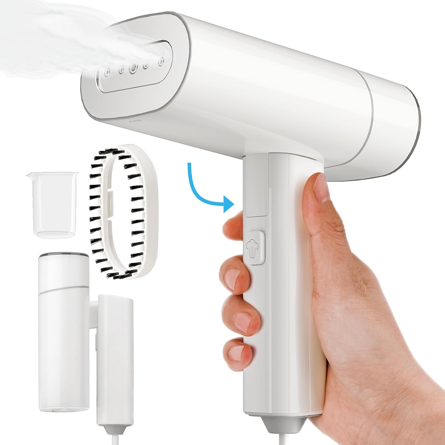 KEENSTAR Steamer for Clothes, Portable Handheld Garment Steamer, 1500W 2 in 1 Fabric Wrinkles Remover, 30-Second Fast Heat-up, 250ml Detachable Water Tank, Steam Iron for Home and Dorm (120V Only)