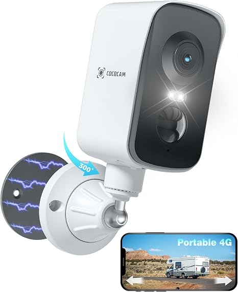 COCOCAM 4G Cámara de seguridad celular magnética portátil inalámbrica, cámara 2K para interior