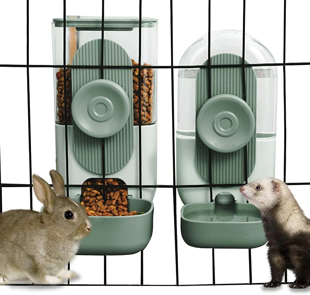 Lemtrflo Dispensador Automatico Colgante de Comida y Agua | Set de Alimentador por Gravedad para Conejos | Tazon para Jaula de Gatos y Conejos | Espacio de Rejilla Mayor a 1.2 pulgadas