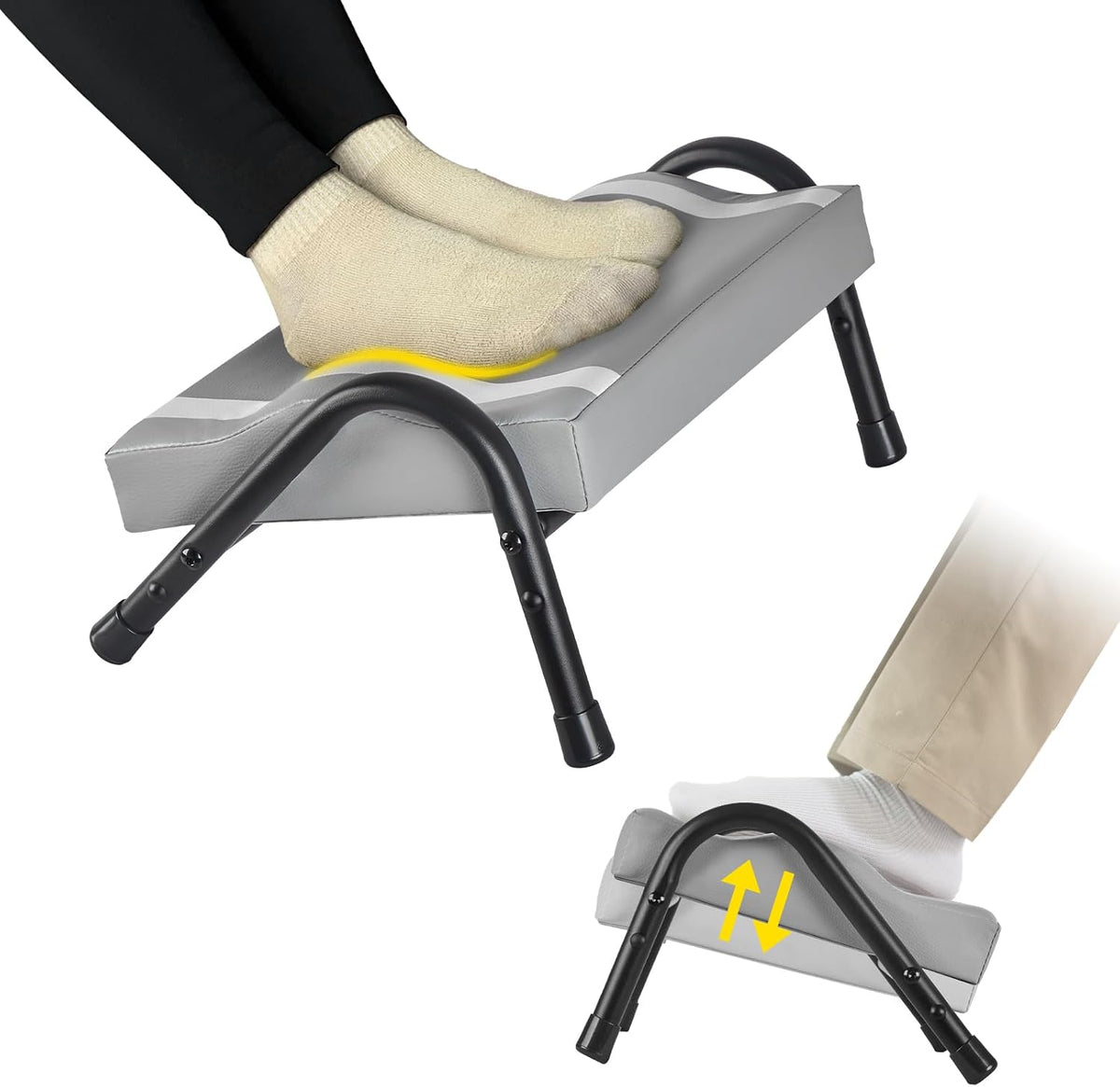 Reposapiés FUSLITE para Debajo del Escritorio | Ergonómico para Oficina, Altura Ajustable | Alivia el Dolor de Espalda Baja, Cadera y Rodilla | Gris
