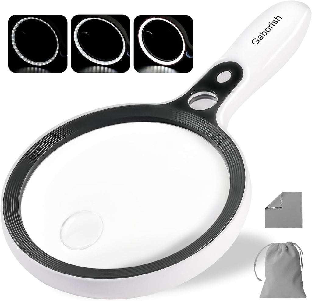 (USADO) Lupa Grande con 37 Luces LED | Aumento 10X 20X 45X de Mano Iluminada | 3 Modos de Luz para Lectura de Adultos Mayores, Inspección, Monedas y Trabajo de Cerca
