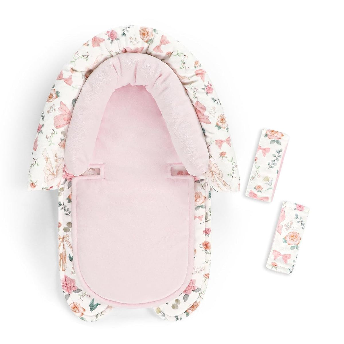 GFU Soporte de Cabeza para Silla de Auto de Bebe, Cojin 2 en 1 para Recien Nacido, con Almohadillas para Correas, para Coche, Columpio y Carriola, Floral Rosa