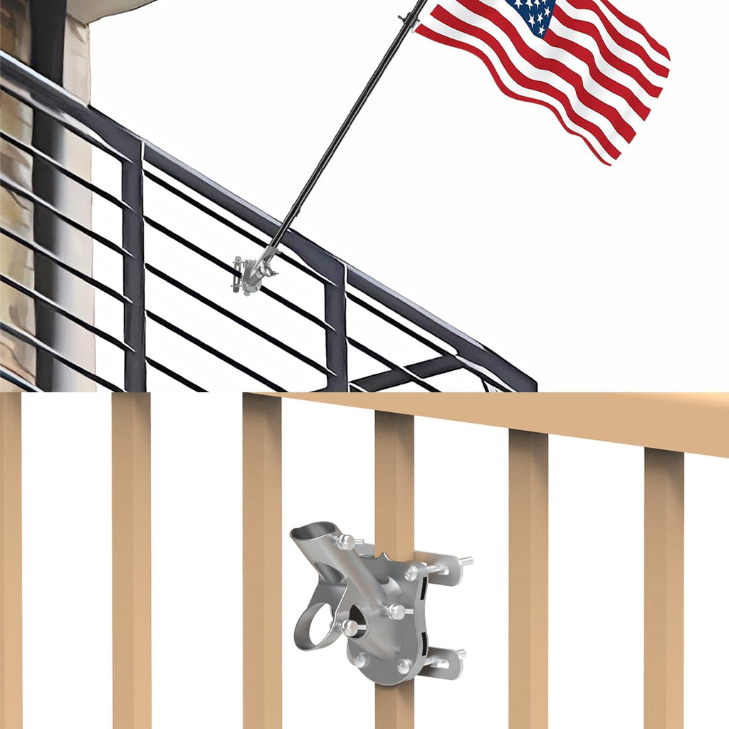 Soporte para mástil de bandera sin necesidad de taladrar, para barandillas horizontales o verticales| Soporte de aluminio para mástil de bandera para barandillas cuadradas o redondas, 5 cm de diámetro