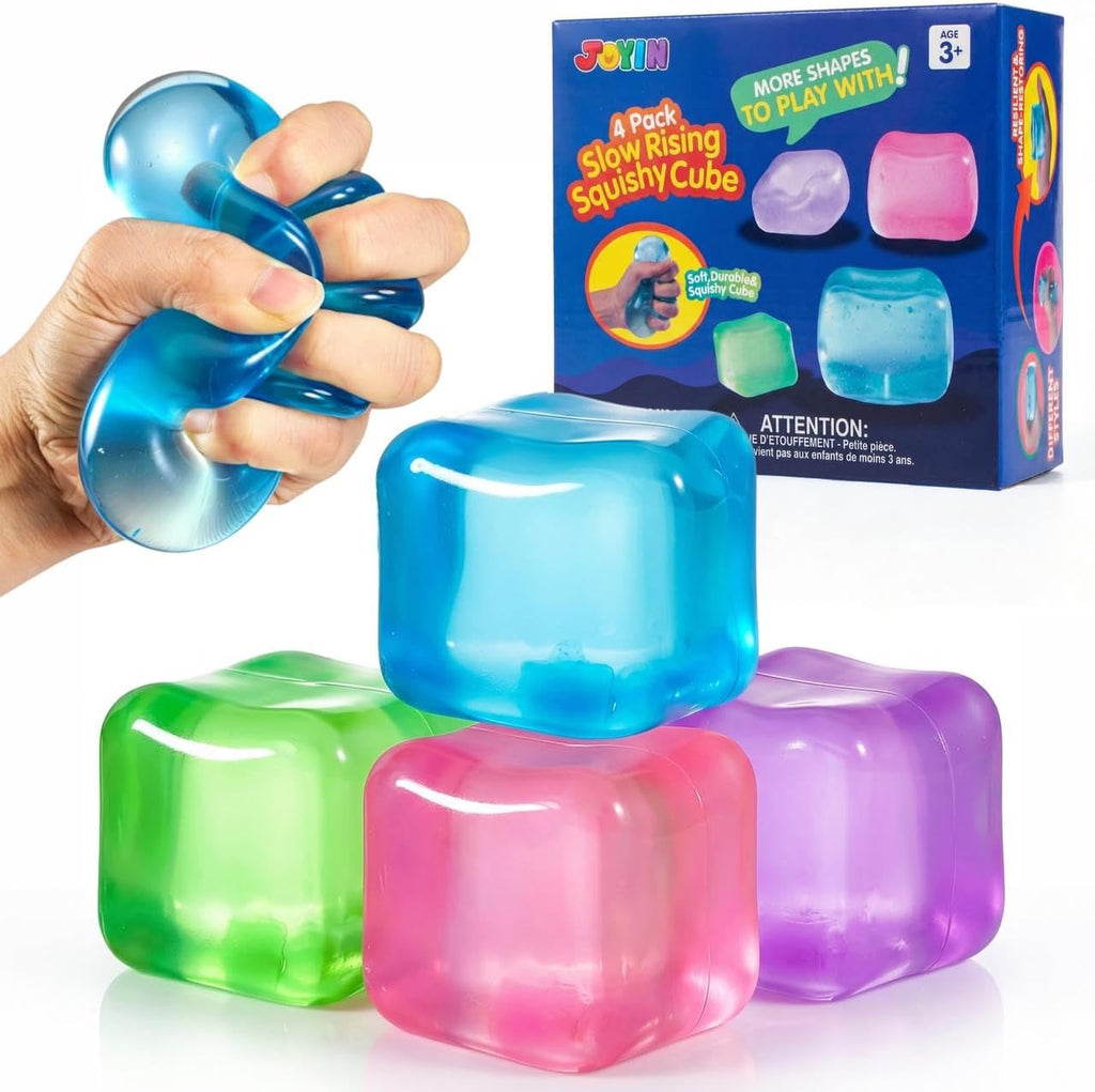 JOYIN Pack de 4 Cubos Antiestrés Sensoriales 5 cm – Juguete Blandito Crecimiento Lento para Niños y Adultos