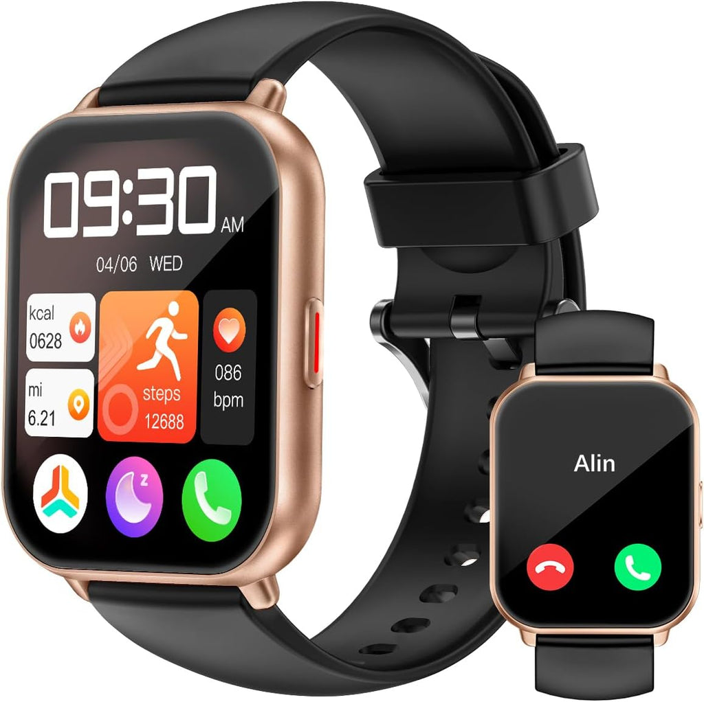 Smartwatch RUIMEN para Hombre y Mujer | Hacer/Contestar Llamadas, 2 Correas | Pantalla 1.8 Pulgadas para iOS/Android | Monitor Cardíaco e Impermeable | Negro/Cobre