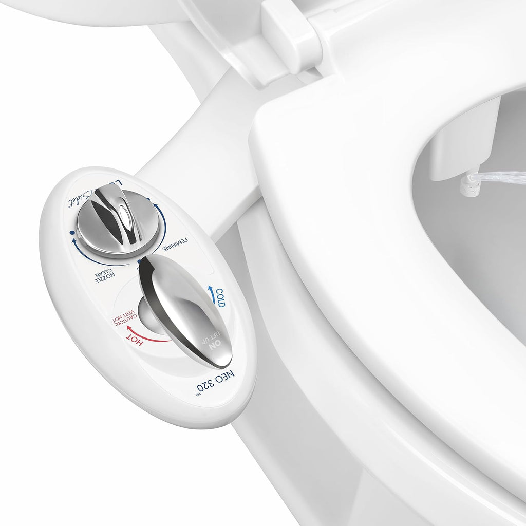 LUXE Bidet NEO 320 - Agua caliente, doble boquilla, autolimpiante, accesorio de bidé no eléctrico para asiento de inodoro, presión de agua ajustable, lavado posterior y femenino (blanco)