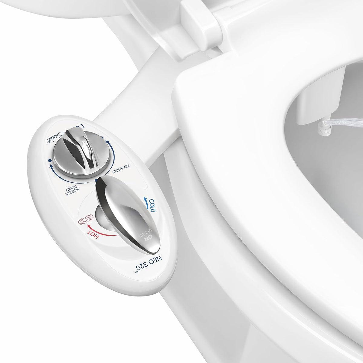 LUXE Bidet NEO 320 - Agua caliente, doble boquilla, autolimpiante, accesorio de bidé no eléctrico para asiento de inodoro, presión de agua ajustable, lavado posterior y femenino (blanco)