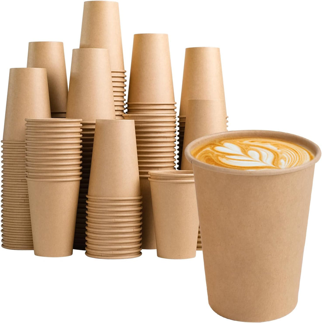 BYSNOW Paquete de 300 vasos de papel para café de 355 ml (12 oz), vasos desechables de papel kraft, vasos para bebidas frías o calientes para agua, café y jugo.