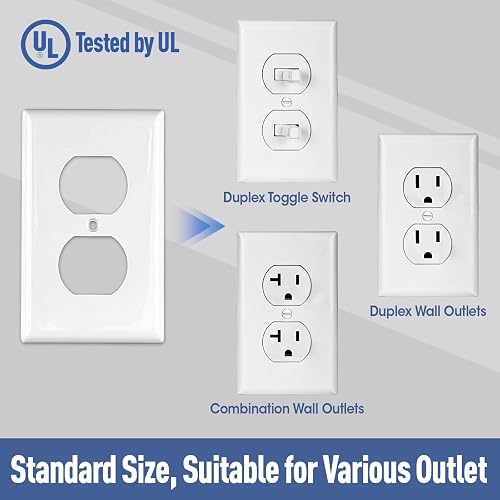 Paquete de 15 tapas para enchufes, placa para interruptor de luz de tamaño estándar de 1 módulo (4.50" x 2.75"), placas de pared dúplex, placa de pared para tapas de enchufes, policarbonato termoplástico, blanco