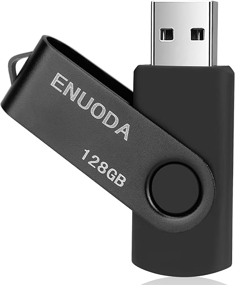 ENUODA - Unidad flash de 128 GB, 1 unidad de pulgar de 128 GB, diseño giratorio USB 2.0, memoria USB 2.0, almacenamiento de datos, unidad de bolígrafo para computadora portátil (negro)