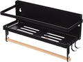 Estante magnético de pared Uonlytech para cocina y lateral del frigorífico, estante de almacenamiento de acero inoxidable negro con diseño de una sola capa y barras de madera, fácil de instalar con tornillos.