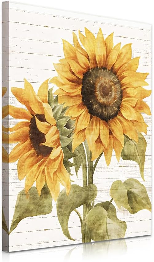 Kunstorner - Decoración de pared de girasol, diseño de flores rústicas, impresión floral en lona para sala de estar, 12 x 16 pulgadas