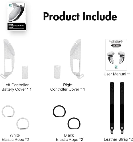 AMVR Agarres de control táctil para Oculus Quest 2 – Correas de mano de cuero ajustables con puerta de batería, accesorios abiertos para puerta de batería, banda elástica Meta Quest2 antilanzamiento, manos relajantes para mejorar la sujeción