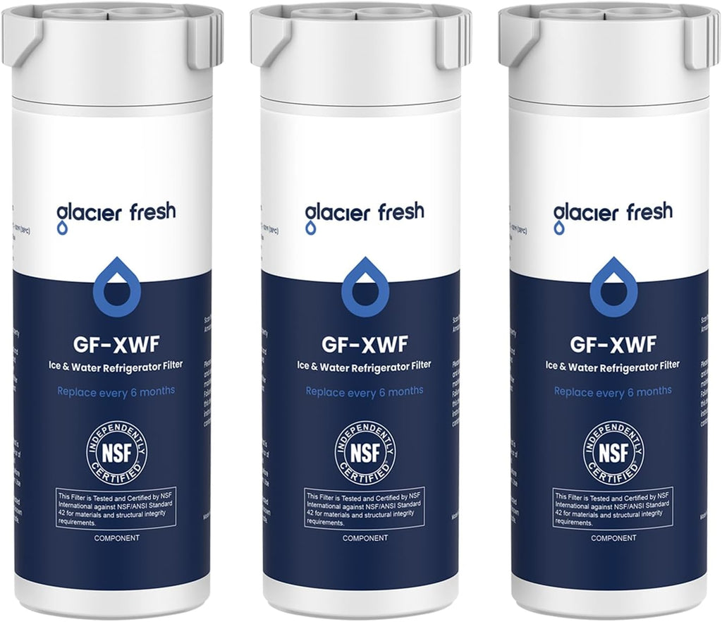 GLACIER FRESH XWF - Repuesto para filtro de agua de refrigerador GE XWF (paquete de 3) (no XWFE) 