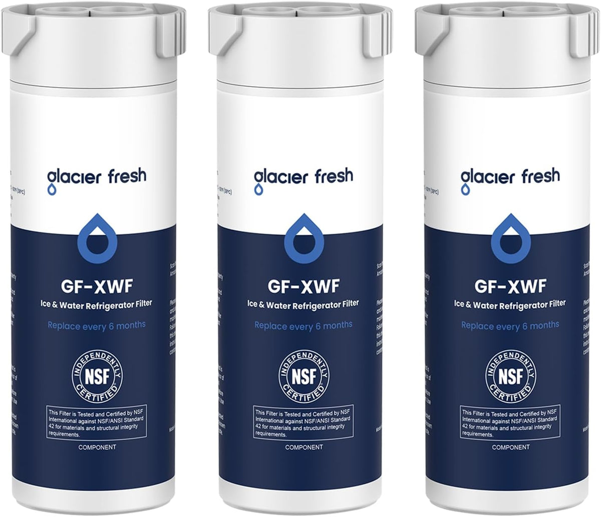GLACIER FRESH XWF - Repuesto para filtro de agua de refrigerador GE XWF (paquete de 3) (no XWFE) 