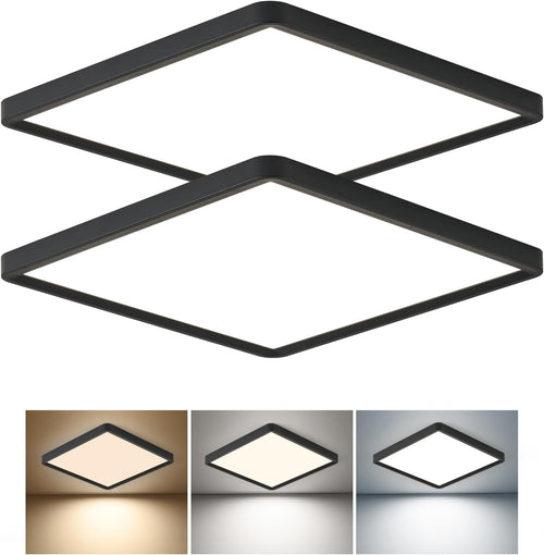 12 Inch Square LED Flush Mount Ceiling Light, 30W, 3000LM Square Light Fixture 3000K/4000K/6000K CCT Selectable, LED Flat Panel Ceiling Light Fixture for Bedroom,Kitchen,Living Room (2PK-Black)