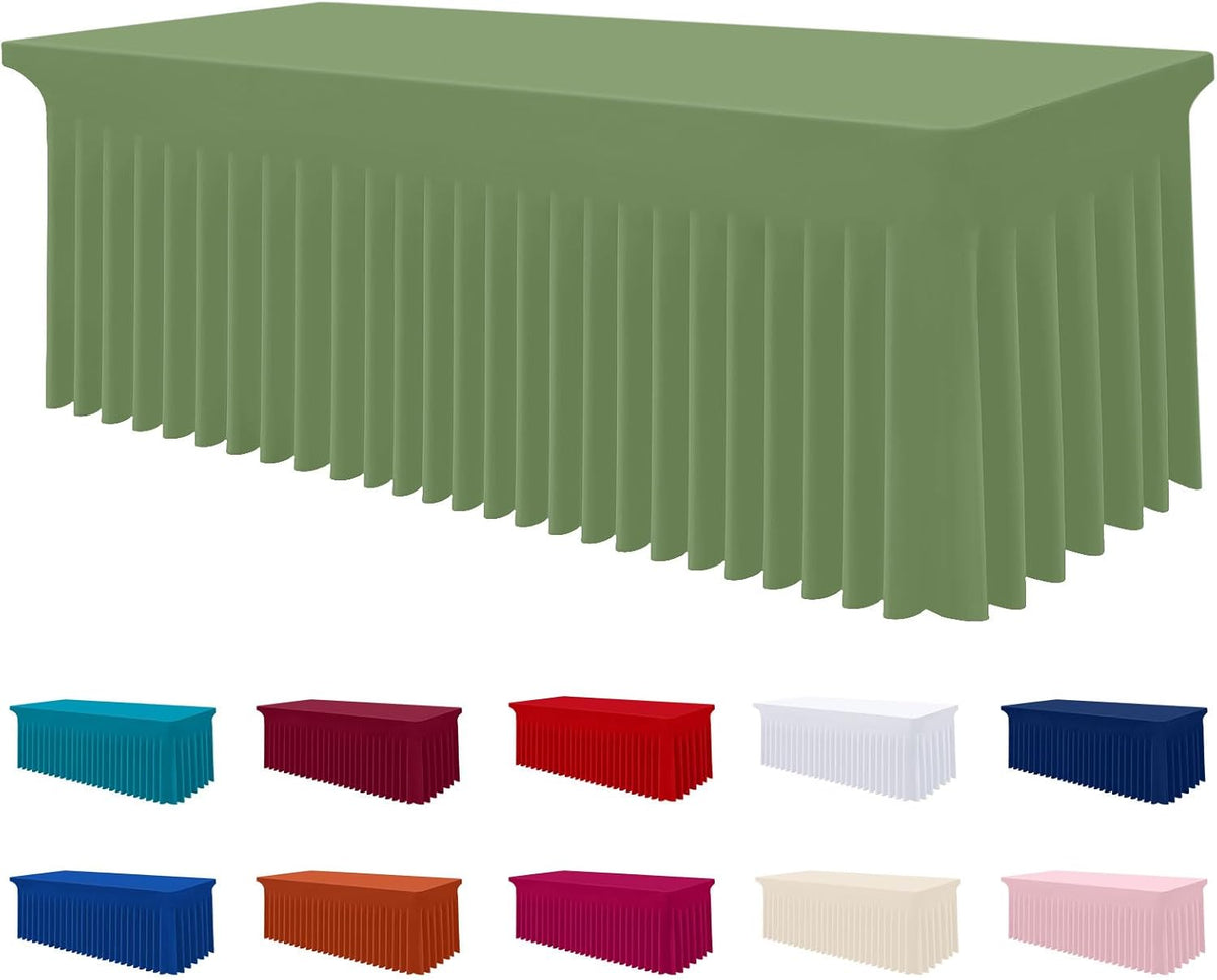 Smiry Mantel de Spandex Elastico Ajustado para Mesas Rectangulares de 4 pies | Impermeable y Lavable | Cubre Mesa para Exteriores, Bodas y Fiestas | Verde Salvia