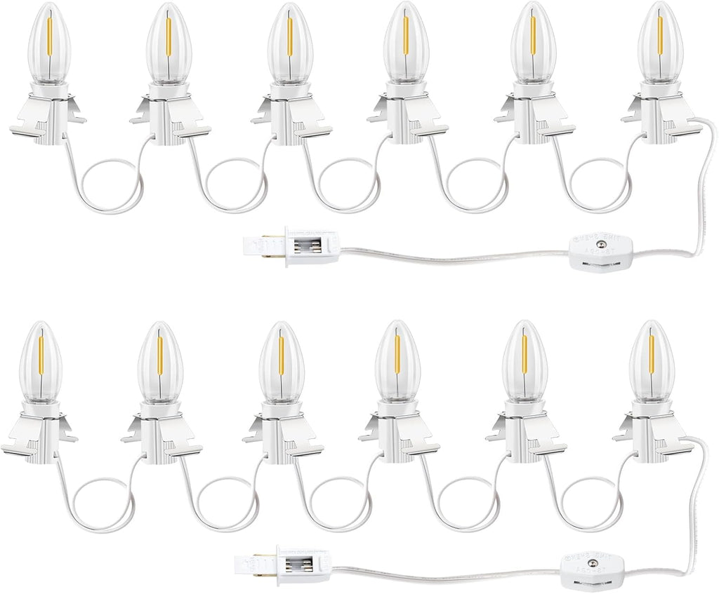 Christmas Village Lights-C7 Blow Molded Light Cord wth 6 LED Bulbs Length 12 Feet.Suitable for Christmas House, Halloween Pumpkin, Salt Lampsï¼ŒHoliday Lighting Etcï¼ˆ2Pcsï¼‰