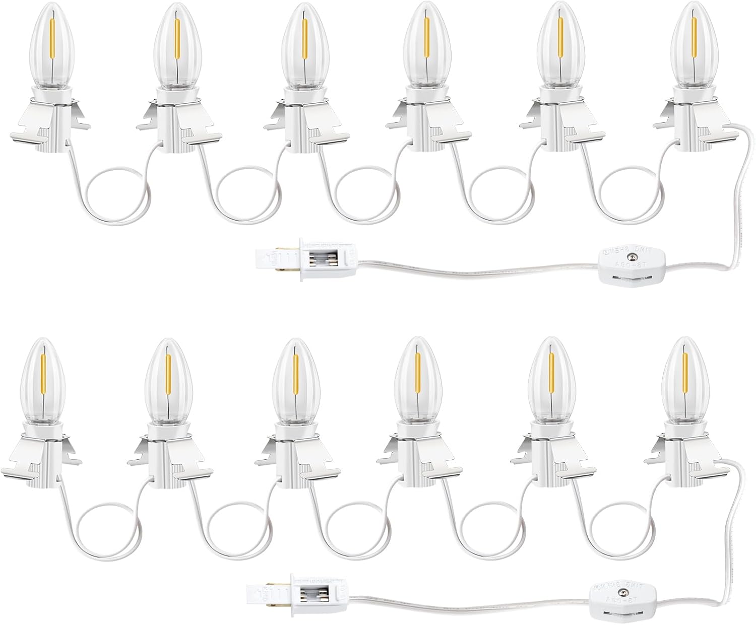 Christmas Village Lights-C7 Blow Molded Light Cord wth 6 LED Bulbs Length 12 Feet.Suitable for Christmas House, Halloween Pumpkin, Salt Lampsï¼ŒHoliday Lighting Etcï¼ˆ2Pcsï¼‰
