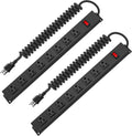 HHSOET Set 2 Regletas Metalicas de Pared 8 Tomas | Protector de Sobrecarga con Interruptor | Servicio Pesado Espaciado Amplio | Cable SJT 14AWG 1.2m Negro