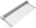 Surpahs Escurridor de platos enrollable de 17.5 x 13.1 pulgadas, se adapta a aberturas de fregadero de hasta 16.5 pulgadas, silicona de alta resistencia, soporte fuerte, antideslizante, resistente al calor, gris cálido