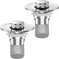 Repuesto de tapón desplegable para lavabo de baño, colador de drenaje con canasta captadora de pelo extraíble de acero inoxidable (2 piezas)